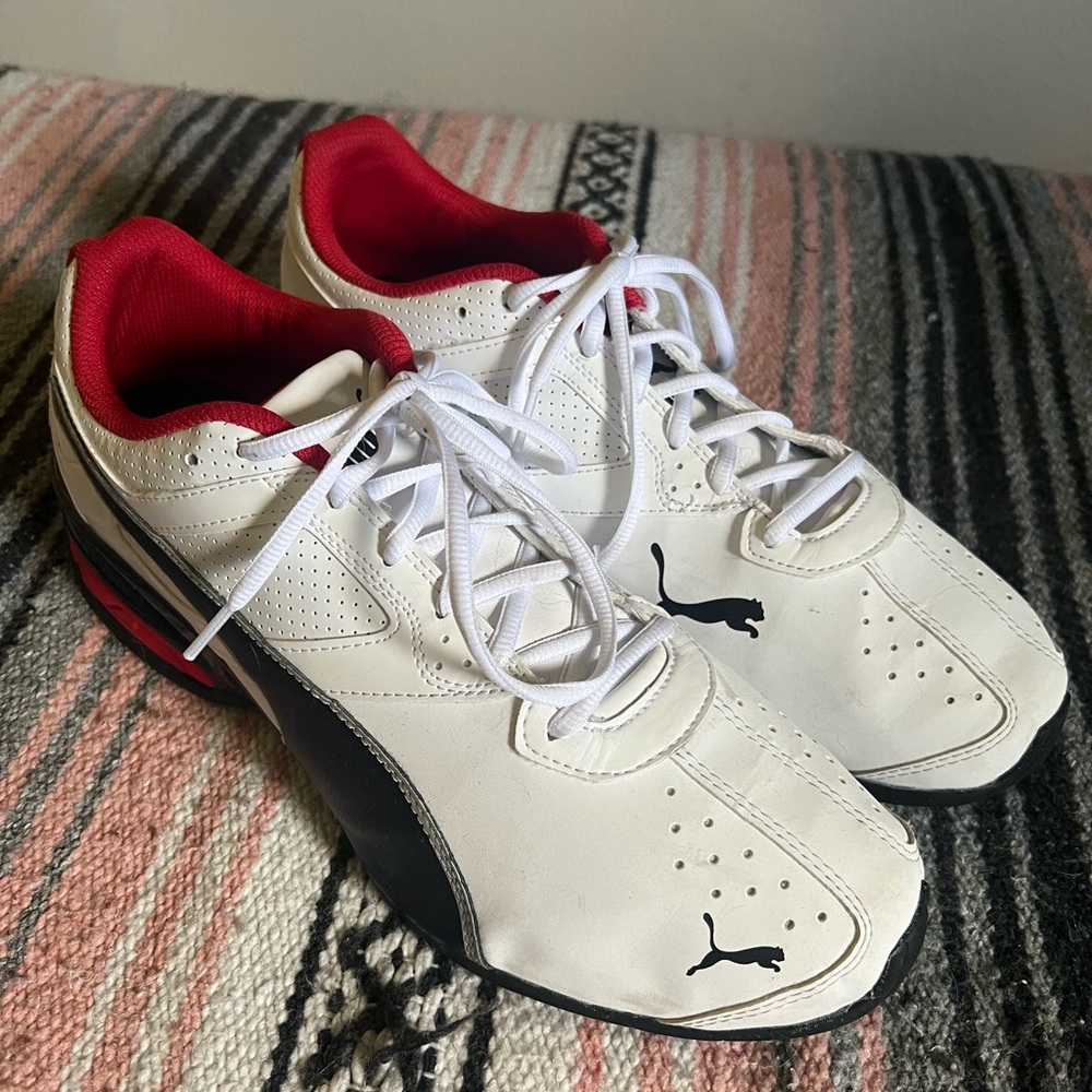 Puma White Sneakers with Red and Black Accents